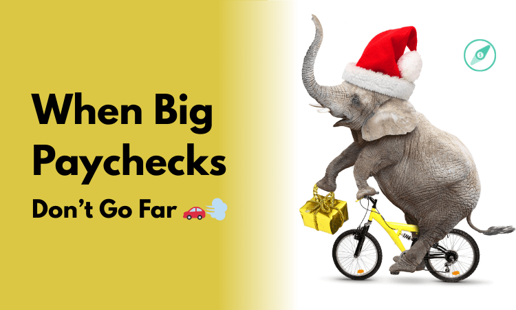 Why Many High‑Income Earners Live Paycheck to Paycheck - picture of an elephant riding a small bicycle - POV - it cant go far.